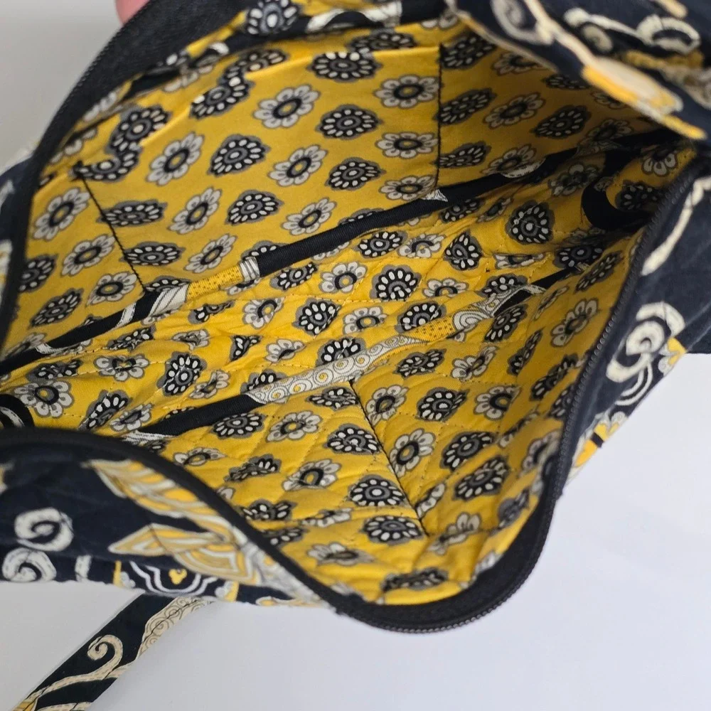 Vera Bradley Quilted Crossbody Bag Womens Black Yellow Bird Floral Boho - Picture 10 of 13